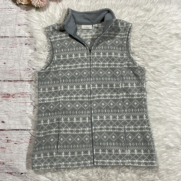 LL Bean Gorpcore Gray Fair Isle Fleece Zip Vest - Picture 1 of 10